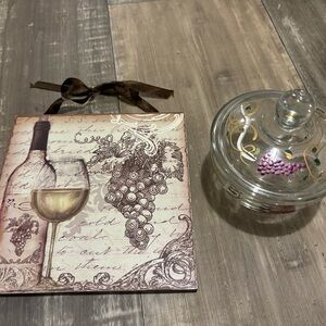 Wine & Grape Decorative Wall Plaque with Glass Candy Jar